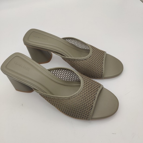 Open Edit Womens Size‎ 11M Olive Green Mesh Block Heel Mules Slides Open Toe - Picture 4 of 10